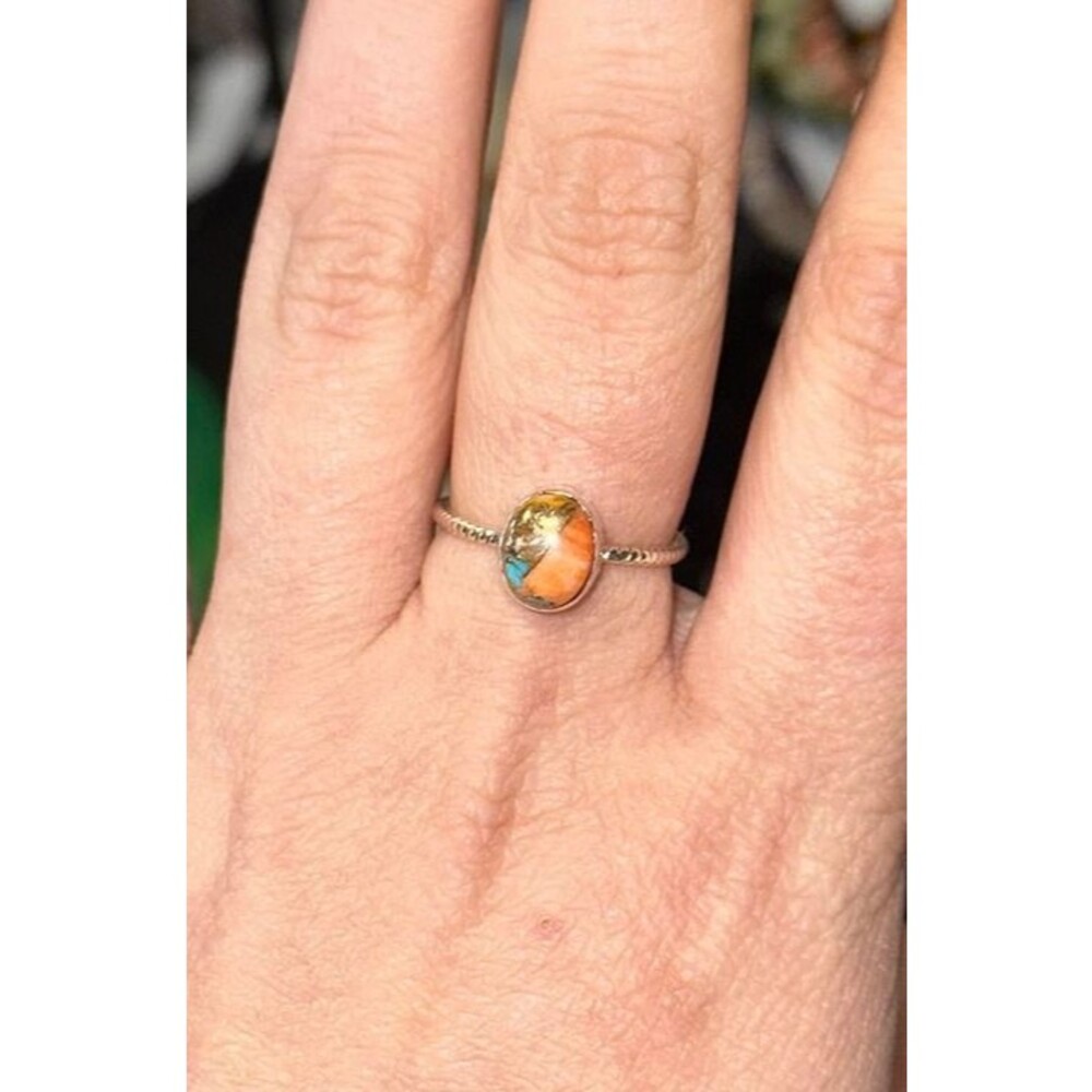 Spiny Oyster .925 Sterling Silver Stacker Ring Size 8